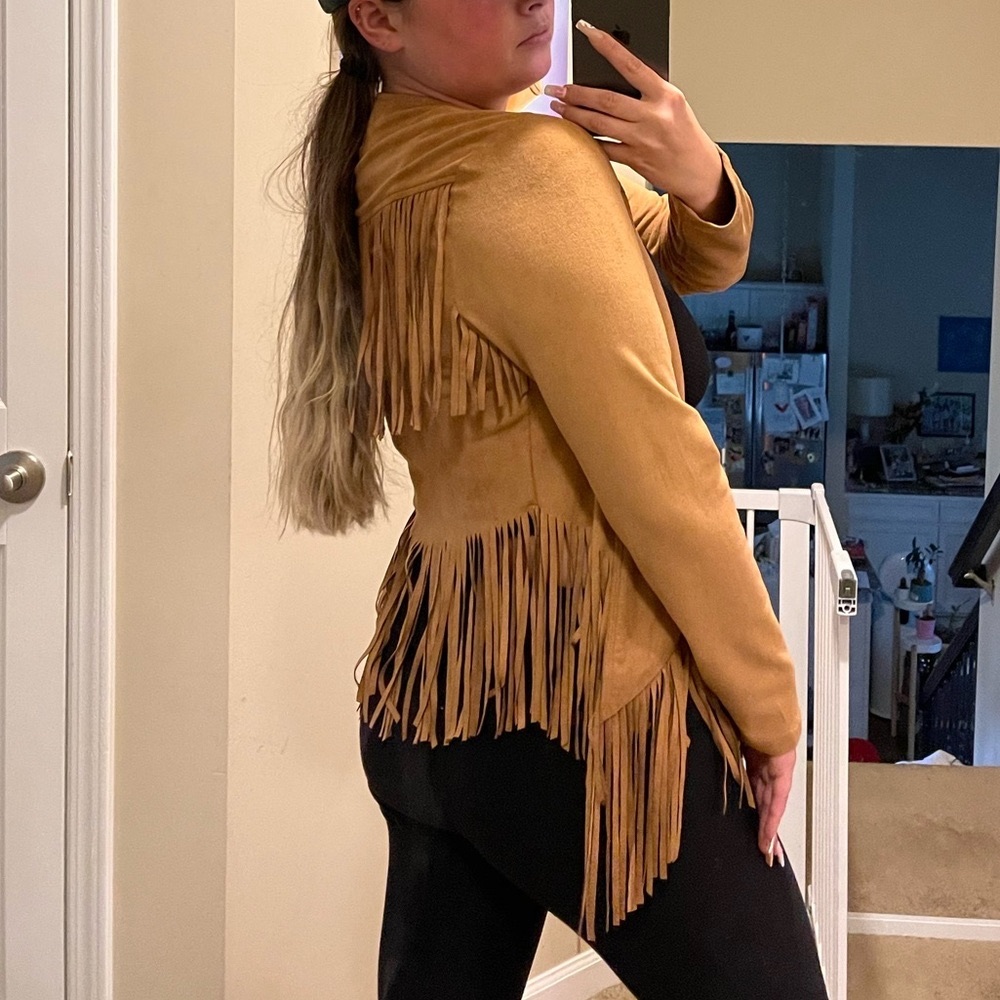 tan suede fringe cardigan